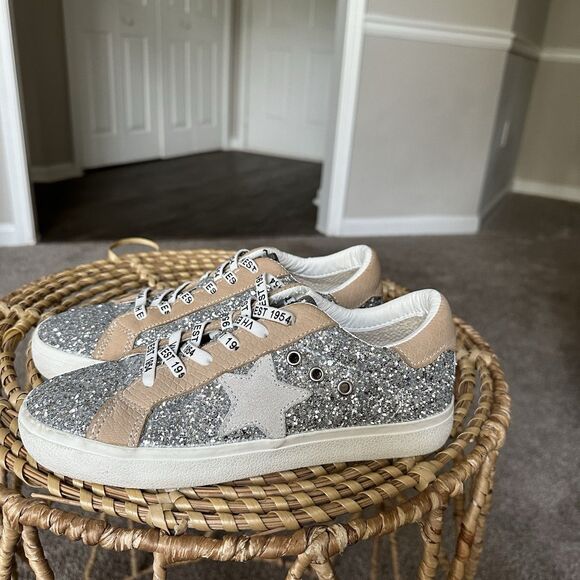 Vintage Havana Silver Glitter Tan Star Sneakers Sz 7 EXCELLENT! Beige White Shoe - Picture 3 of 9